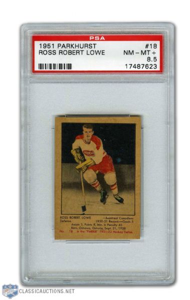 1951-52 Parkhurst #18 Ross Lowe RC - Graded PSA 8.5