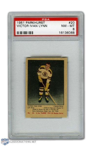 1951-52 Parkhurst #20 Vic Lynn RC - Graded PSA 8