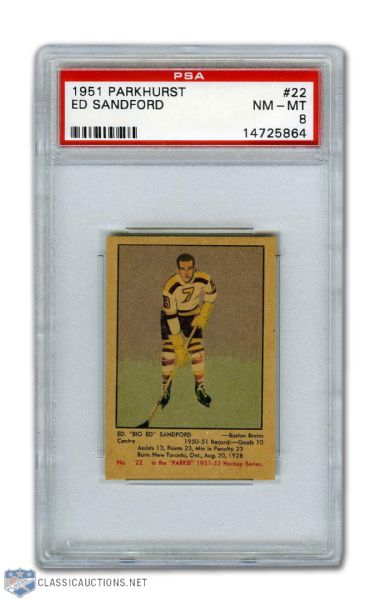 1951-52 Parkhurst #22 Ed Sanford RC - Graded PSA 8