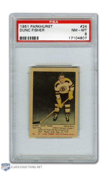 1951-52 Parkhurst #24 Dunc Fisher RC - Graded PSA 8