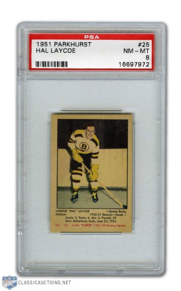 1951-52 Parkhurst #25 Hal Laycoe RC - Graded PSA 8