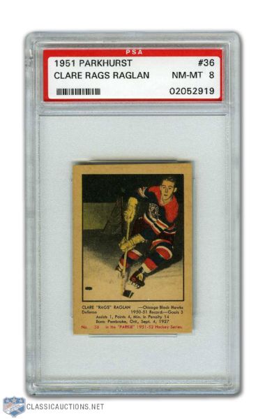 1951-52 Parkhurst #36 Clare Raglan RC - Graded PSA 8