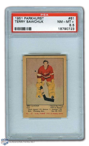 1951-52 Parkhurst #61 HOFer Terry Sawchuk RC - Graded PSA 8.5