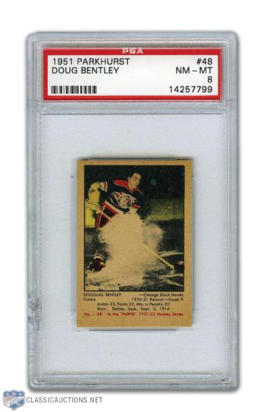 1951-52 Parkhurst #48 HOFer Doug Bentley RC - Graded PSA 8