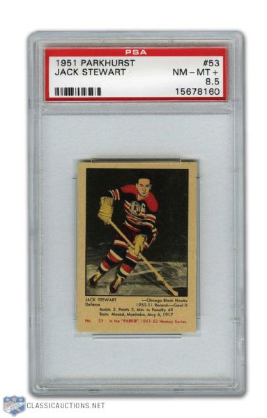 1951-52 Parkhurst #53 HOFer Jack Stewart Graded PSA 8.5