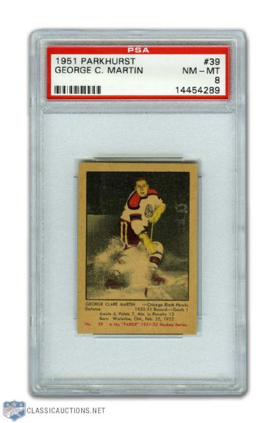 1951-52 Parkhurst #39 George Martin RC - Graded PSA 8