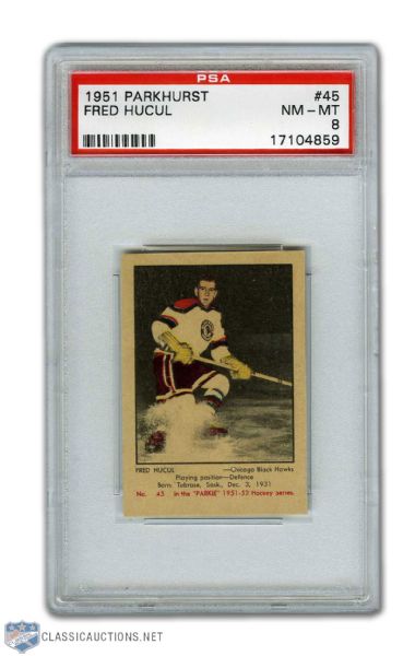1951-52 Parkhurst #45 Fred Hucul RC - Graded PSA 8