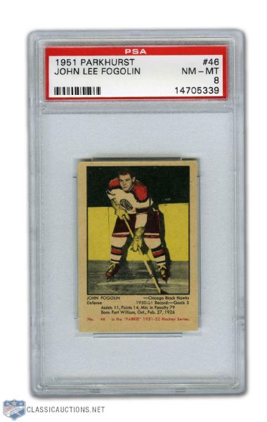 1951-52 Parkhurst #46 Lee Fogolin RC - Graded PSA 8