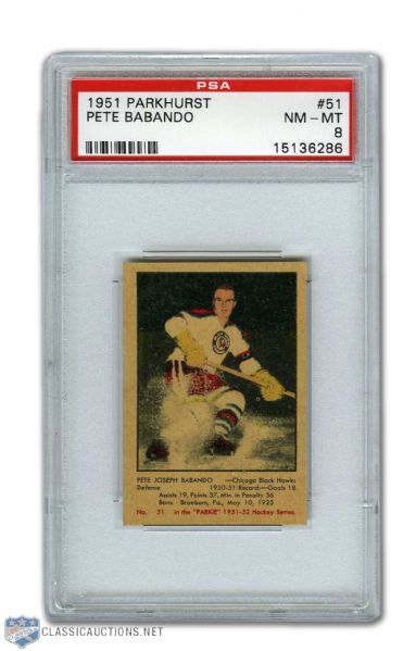 1951-52 Parkhurst #51 Pete Babando RC - Graded PSA 8