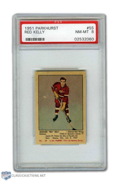 1951-52 Parkhurst #55 HOFer Red Kelly RC - Graded PSA 8
