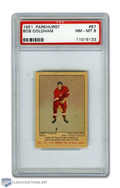 1951-52 Parkhurst #67 Bob Goldham RC - Graded PSA 8