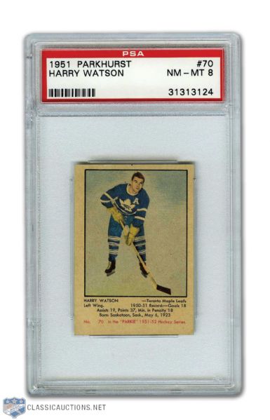 1951-52 Parkhurst #70 HOFer Harry Watson RC - Graded PSA 8