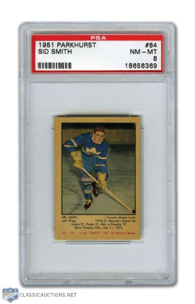 1951-52 Parkhurst #84 Sid Smith RC - Graded PSA 8 - None Higher!
