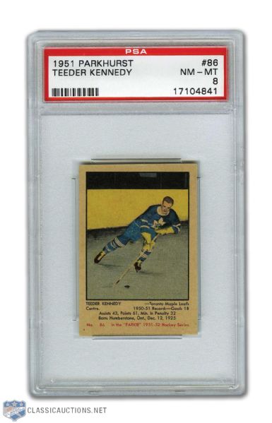 1951-52 Parkhurst #86 HOFer Ted Kennedy RC - Graded PSA 8