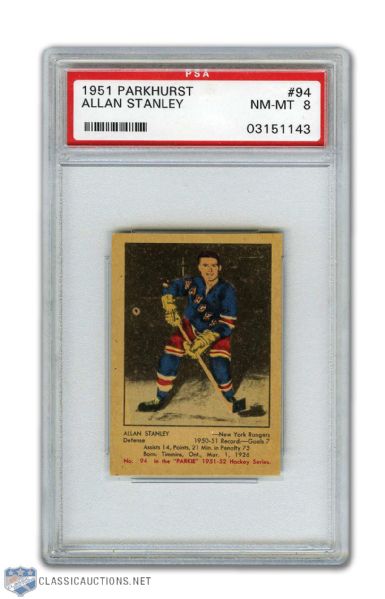 1951-52 Parkhurst #94 HOFer Allan Stanley RC - Graded PSA 8