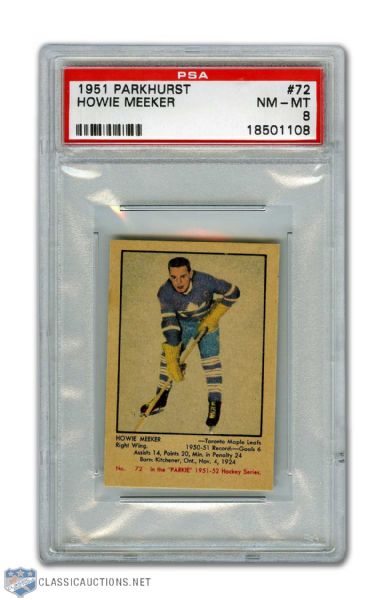 1951-52 Parkhurst #72 Howie Meeker RC - Graded PSA 8