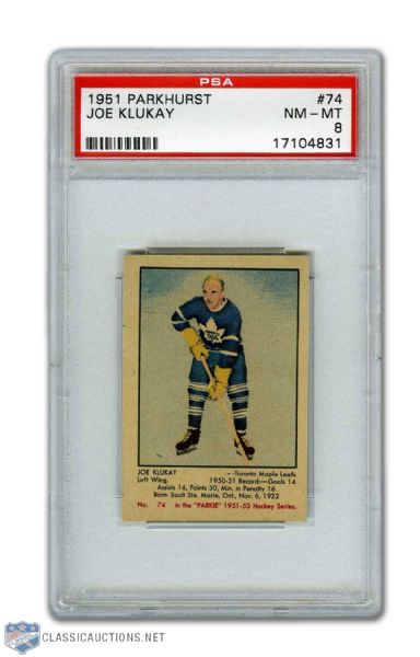 1951-52 Parkhurst #74 Joe Klukay RC - Graded PSA 8