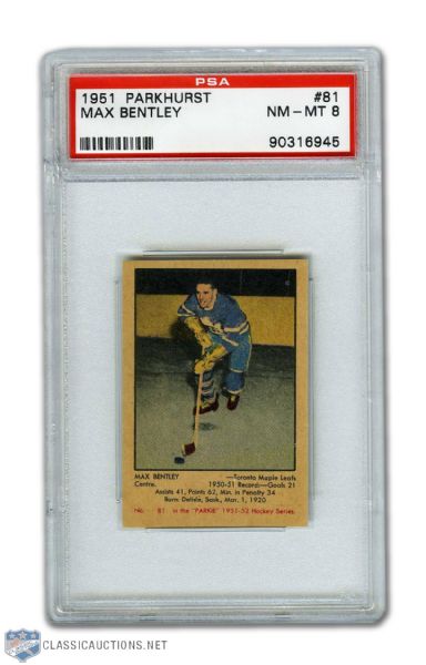 1951-52 Parkhurst #81 HOFer Max Bentley - Graded PSA 8