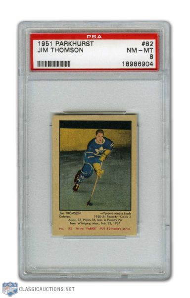 1951-52 Parkhurst #82 Jim Thompson RC - Graded PSA 8
