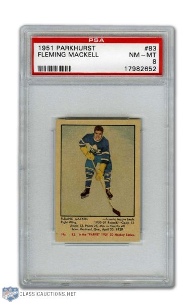 1951-52 Parkhurst #83 Fleming Mackell RC - Graded PSA 8