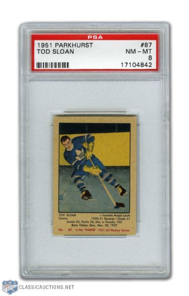 1951-52 Parkhurst #87 Tod Sloan RC - Graded PSA 8