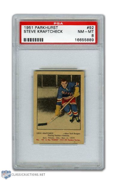 1951-52 Parkhurst #92 Steve Kraftcheck RC - Graded PSA 8