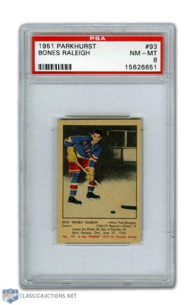 1951-52 Parkhurst #93 Don Raleigh RC - Graded PSA 8