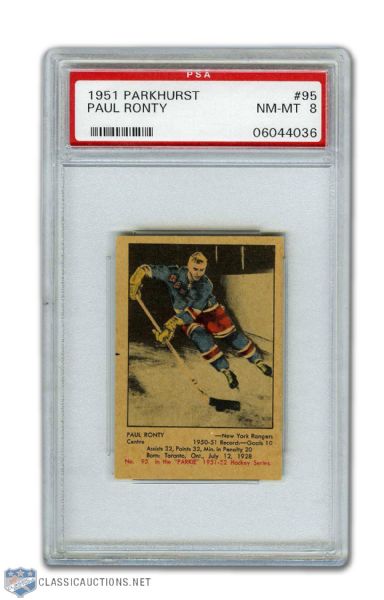 1951-52 Parkhurst #95 Paul Ronty RC - Graded PSA 8