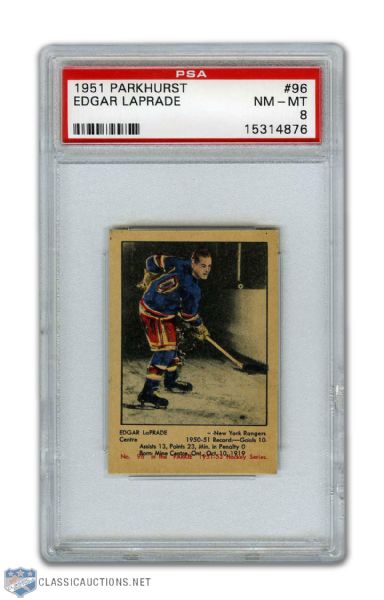 1951-52 Parkhurst #96 HOFer Edgar Laprade RC - Graded PSA 8