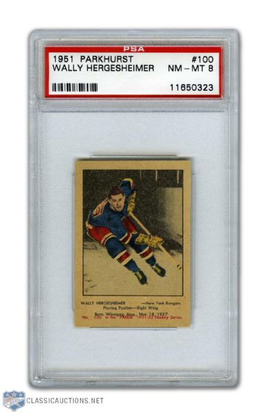 1951-52 Parkhurst #100 Wally Hergesheimer RC - Graded PSA 8