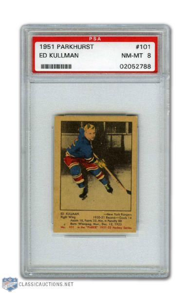1951-52 Parkhurst #101 Ed Kullman RC - Graded PSA 8