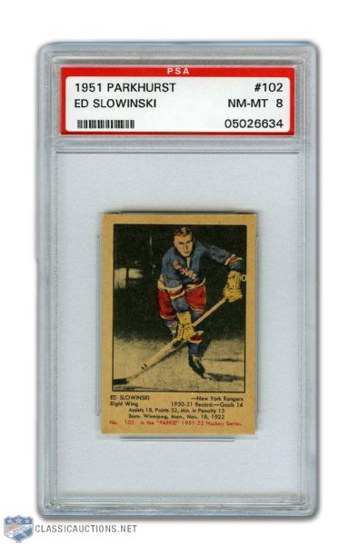 1951-52 Parkhurst #102 Ed Slowinski RC - Graded PSA 8