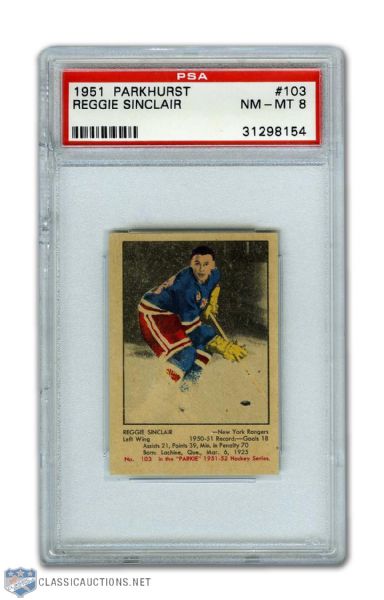1951-52 Parkhurst #103 Reggie Sinclair RC - Graded PSA 8