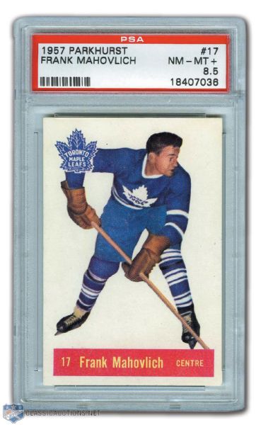 1957-58 Parkhurst #17 HOFer Frank Mahovlich RC - Graded PSA 8.5