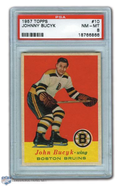 1957-58 Topps #10 HOFer Johnny Bucyk RC - Graded PSA 8 - None Higher!