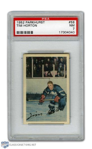 1952-53 Parkhurst #58 HOFer Tim Horton RC - Graded PSA 7