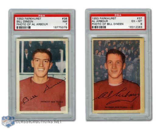 1953-54 Parkhurst #37 HOFer Al Arbour & #38 Bill Dineen PSA-Graded Cards