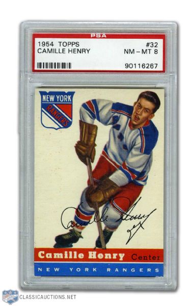 1954-55 Topps #32 Camille Henry RC - Graded PSA 8