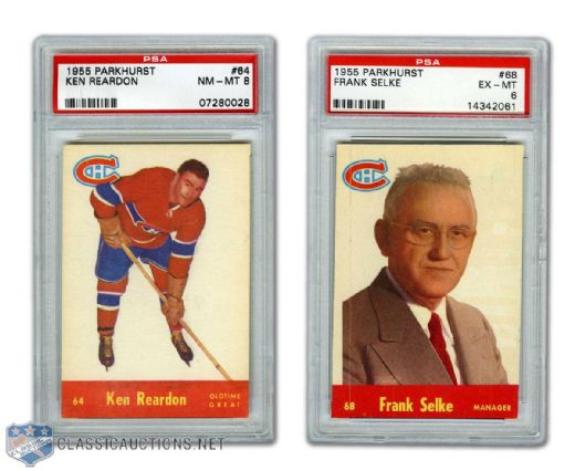 1955-56 Parkhurst HOFers #68 Selke RC PSA 6 & #64 Reardon PSA 8 -None Higher!