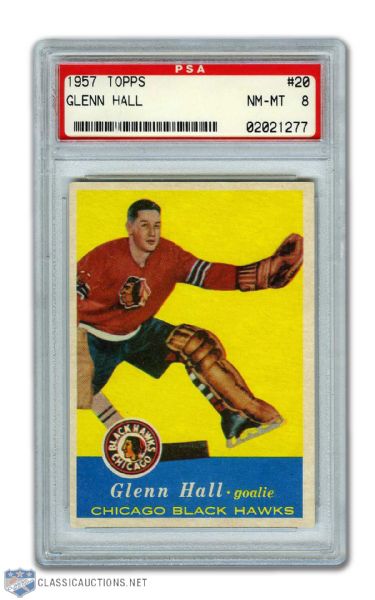 1957-58 Topps #20 HOFer Glenn Hall RC - Graded PSA 8