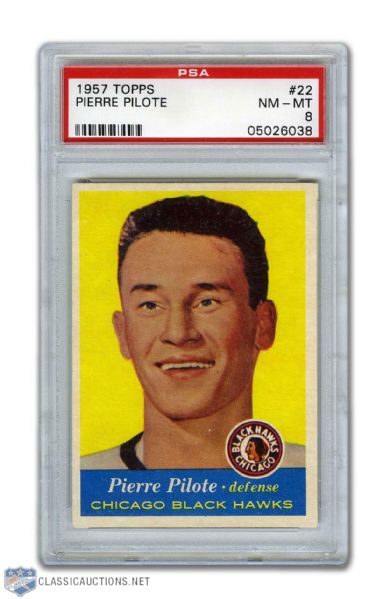 1957-58 Topps #22 HOFer Pierre Pilote RC - Graded PSA 8