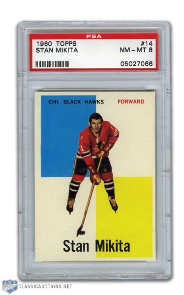 1960-61 Topps #14 HOFer Stan Mikita RC - Graded PSA 8