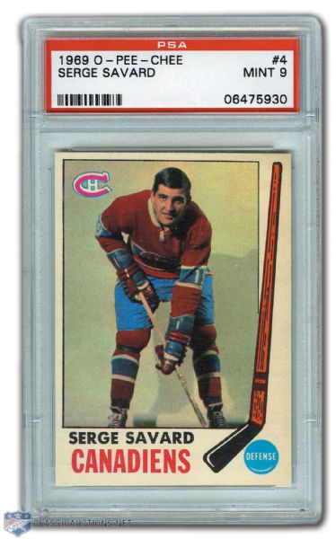 1969-70 O-Pee-Chee #4 HOFer Serge Savard RC - Graded PSA 9 - Highest Graded!