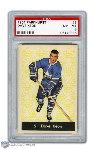 1961-62 Parkhurst #5 HOFer Dave Keon RC - Graded PSA 8