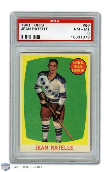 1961-62 Topps #60 HOFer Jean Ratelle RC - Graded PSA 8