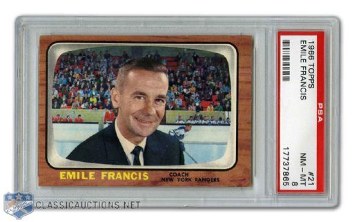 1966-67 Topps #21 HOFer Emile Francis RC - Graded PSA 8