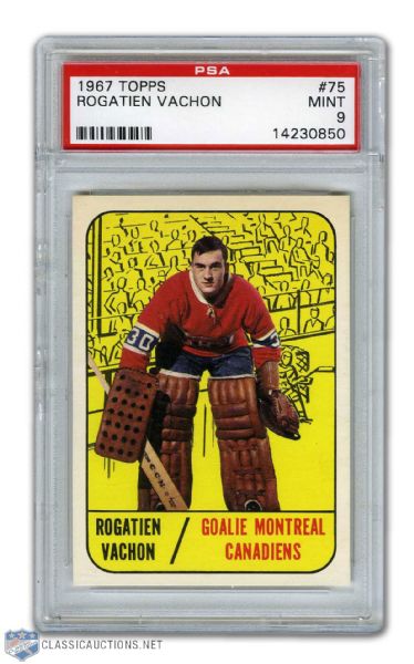 1967-68 Topps #75 Rogatien Vachon RC - Graded PSA 9