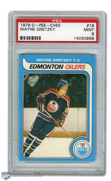 1979-80 O-Pee-Chee #18 HOFer Wayne Gretzky RC Graded PSA MINT 9
