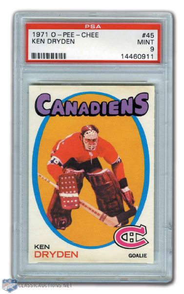 1971-72 O-Pee-Chee #45 HOFer Ken Dryden RC Graded PSA 9