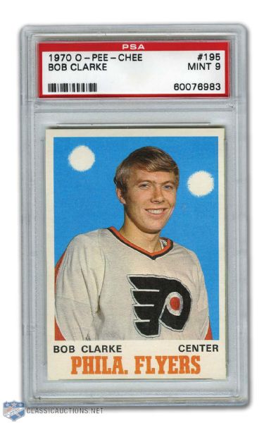1970-71 O-Pee-Chee #195 HOFer Bobby Clarke RC Graded PSA 9